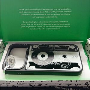 New With Tags- Casetify Retro Cassette Black and Silver Case. iPhone 17 Pro Max